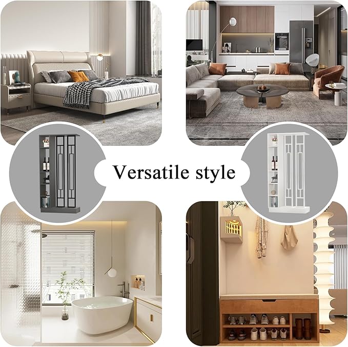Wall Room Divider - Freestanding Wood Room Divider with Shelves, Wall Divider with Storage Cabinet, Easy Assembly Freestanding Decor for Bedroom, Office