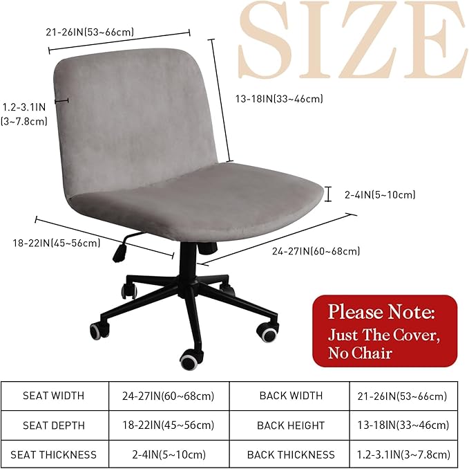 NICEEC Criss Cross Chair Cover Armless Office Dorm Desk Chair Covers Vanity Chair Covers Computer Mid Back Wide Seat Chair Without Arms Protector Spandex Stretch Slipcover Light Grey （Only Cover）