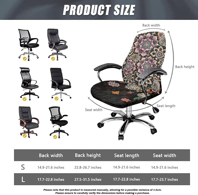 Talayituse Boho Mandala Flower Print Office Chair Cover Stretchable Desk Chair Cover Removable Computer Chair Cover for Office Chair Universal Spandex Rotating Chair Cover Anti-dust Chair Slipcover, S