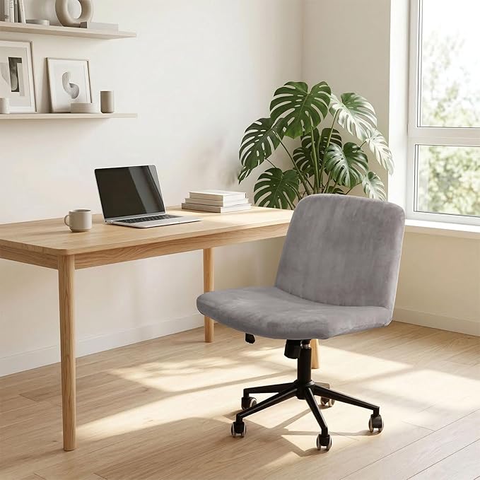 NICEEC Criss Cross Chair Cover Armless Office Dorm Desk Chair Covers Vanity Chair Covers Computer Mid Back Wide Seat Chair Without Arms Protector Spandex Stretch Slipcover Light Grey （Only Cover）
