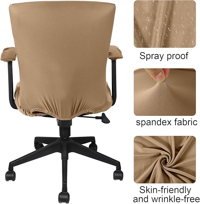 Tallew 4 Pcs Office Chair Covers Set Computer Universal Protective Stretchable Chair Seat Covers Desk Armrest Cover Pads Office Cushion Backrest for Rotating(Regular,Camel)