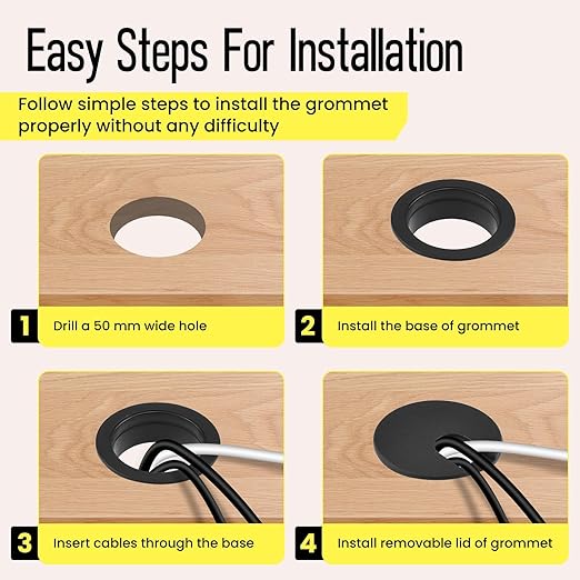 2Pcs Desk Grommet, 1-1/2 Inch Wire Cord Cable Grommets Hole Cover for Office PC Desk Cable Cord Management