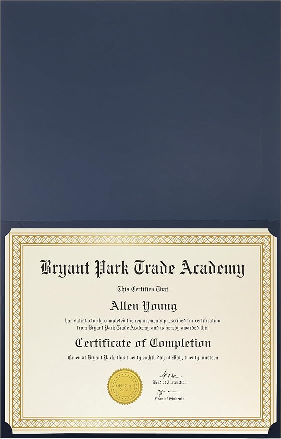 50 Pack Certificate Holders, Diploma Holders, Document Covers with Gold Foil Border, by Better Office Products, for Letter Size Paper, 50 Count (Blue)