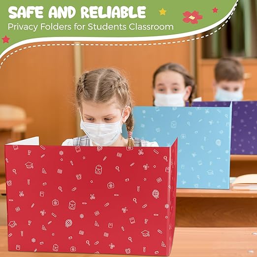 Sherr 50 Pcs School Privacy Boards Bulk for Student Classroom Desk Trifold Divider Panels Privacy Partition Folders Screen Partition for Student Teacher, 15.8 x 13.4 x 11.81 Inches(Stationery Style)