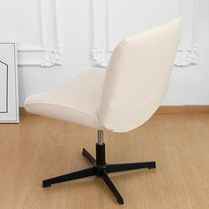 Criss Cross Chair Cover Waterproof Beige Jacquard Wide Armless Vanity Chair Slipcover 1 Piece Washable