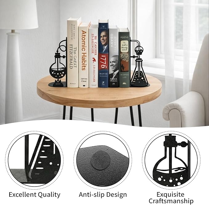 Chemistry Metal Bookends for Shelves, Experimental Bookends Decor for Chemistry Classroom Laboratory Bookshelf, Ideal Chemistry Gift for Nerds Chemistry Teachers Friends Professors Graduates Scientist