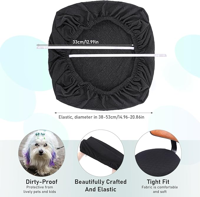 KALIONE Office Chair Cover Desk Chair Seat Cover, Elastic Stretch Chair Slipcovers Dining Room Desk Seat Cover, Removable Chair Seat Cushion Protector Slipcovers Kitchen Chair Protective(Black)
