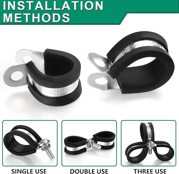 OURU 50PCS Cable Clamps 1-1/2 Inch 304 Stainless Steel Cable Clamps Rubber Coated Cushioned Insulated Cable Clamp,Automotive Wire Clamps,Pipe Clamps,Metal Clamp for Tube,Wire Cord Installation(38mm)