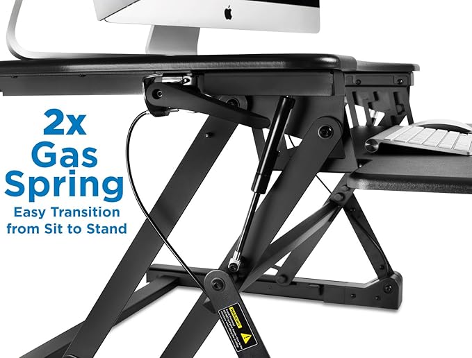 Mount-It! 35.5" Standing Desk Converter with Keyboard Tray – Adjustable Sit Stand Desk Riser for Dual Monitors – Dual Gas Spring Height Adjustable Desktop Workstation Topper – Black