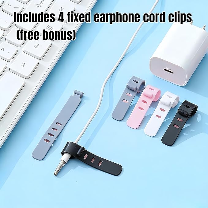 1Large+1Small Cable Organizer Set with 4 Silicone Cable Ties, 2-Piece Cable Management Box, Bamboo Lid Cord Organizer for Home Office,Set of Two Cable Box,Cable Organizer Box(Bamboo lid/Black)