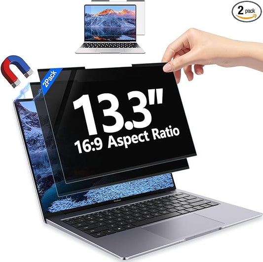 2Pack Magnetic 13.3 Inch Laptop Privacy Screen 16:9 Aspect Ratio, Removable Anti-Blue/Glare Protector Film, Anti Spy Desktop Security Private Filter 13.3in