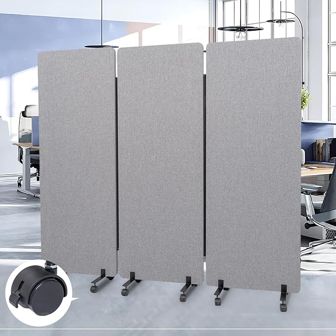 Room Divider Soundproof Privacy Panel with Wheels, 3 Panel Portable Office Wall Divider for Room Partition, Soundproof Partition Room Dividers Cubicle Wall Temporary Wall Space Separator for Office