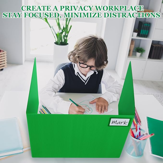 12 Pack Desk Divider for Students Assorted Colors Classroom Privacy Boards with Name Labels Easy to Clean Plastic Guard Shields for School Desks