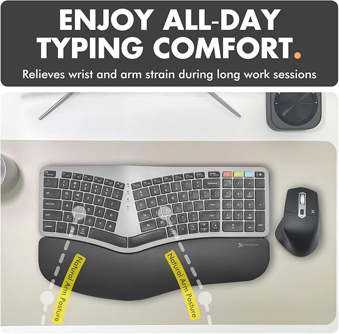 X9 Ergonomic Keyboard and Mouse Wireless Combo - Ergo Split Keyboard with Wrist Rest and Mouse, 2.4G and Bluetooth, Full-Size Wireless Carpal Tunnel Ergonomic Keyboard and Mouse for Laptop and PC