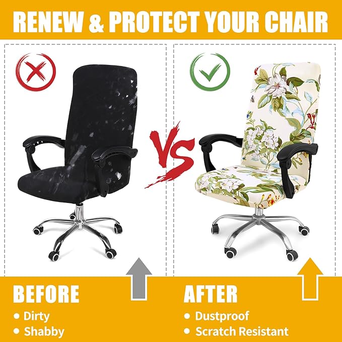 Smiry Stretch Printed Office Computer Chair Covers, Universal Desk Rotating Chair Slipcovers Removable Washable, Soft Fit Anti-Dust Spandex Protector Cover with Zipper, Beige and Green