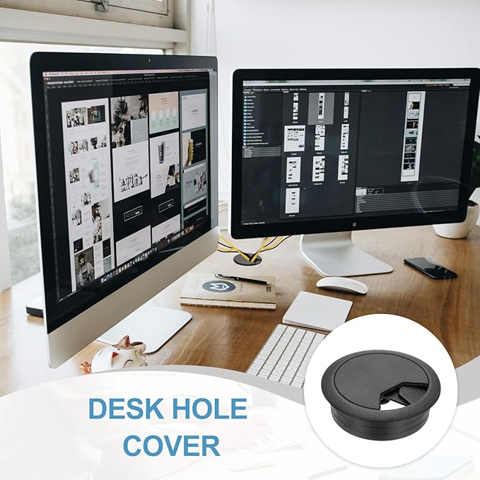 PATIKIL Desk Grommet 2", 4 Pcs Plastic Desk Hole Cover Cable Grommet Cord Hole Cover Table Wires Organizer for Home Office Wires Cables Through The Countertop, Black