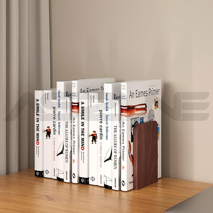 Book Ends 4Pairs Bulk Square Wooden Heavy Duty Bookends Sturdy Book Stoppers Book Holder Office Desk Decor Large Office Book Stand for Books, Decorative Book Shelf
