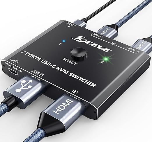 USB C KVM Switch 4K@60Hz,MLEEDA KVM Switch USB C for 2 Laptops Share Single HDMI Monitor and Keyboard Mouse,Compatible with Windows,Mac OS,Wired Remote and USB Power Cord Included