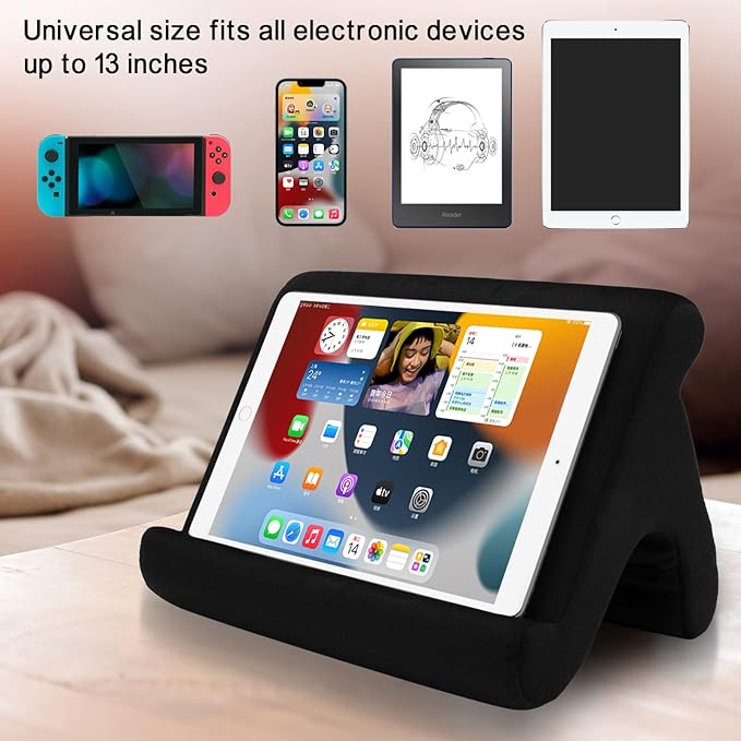 SAMHOUSING Tablet Pillow Stand - 3 Viewing Angles, Compatible with Tablets, Phones & iPad Pro 9.7, 10.5, 12.9 Air Mini 4, Kindle, E-Reader & Books (Black)