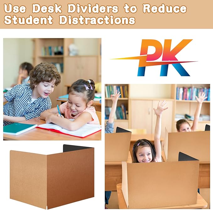Gueevin 30 Pcs Classroom Desk Dividers for Students Test Privacy Folders for Better Focus Overall Size 13" x 20" x 17" School Testing Study Cardboard (Brown,Black)