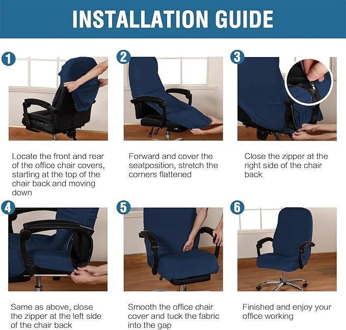 H.VERSAILTEX Velvet Home Office Chair Covers Stretchable Computer Desk Chair Covers Mid - High Back Universal Executive Boss Chair Covers Gaming Chair Cover Removable Machine Washable, Navy