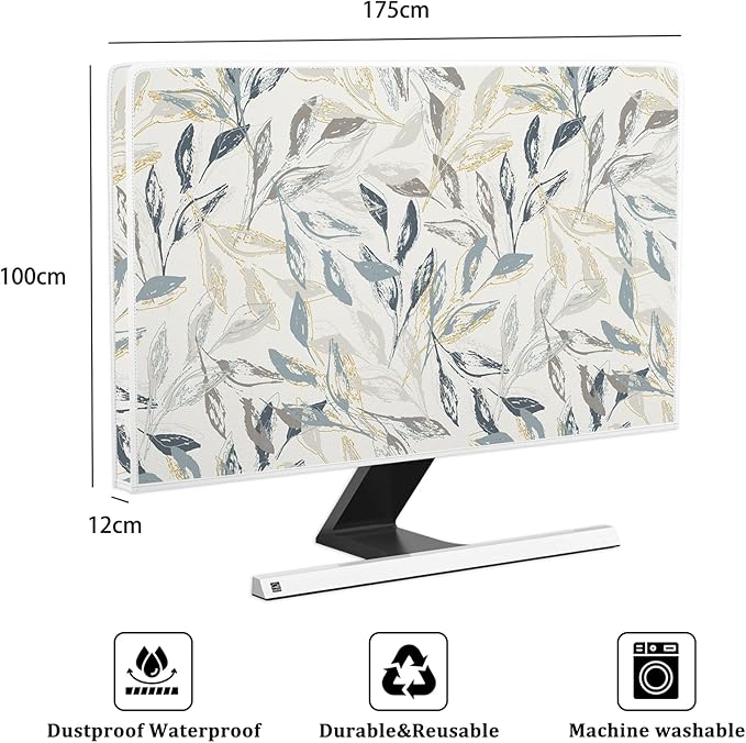 Bohemian Floral Waterproof Screen TV Covers 75 Inch Artistical Boho Botanical Decorative Dust-Proof Television Covers for Desktop PC Protector Full Body Cover for TV Screen