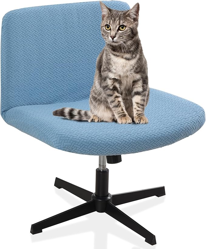 Fuloon Criss Cross Chair Cover, Waterproof, Stretchable, Solid Jacquard, Armless Chair Slipcovers for Office/Desk/Mid Back Wide Seat/Computer/Task/Vanity Chair (T -Shaped Jacquard, Blue)