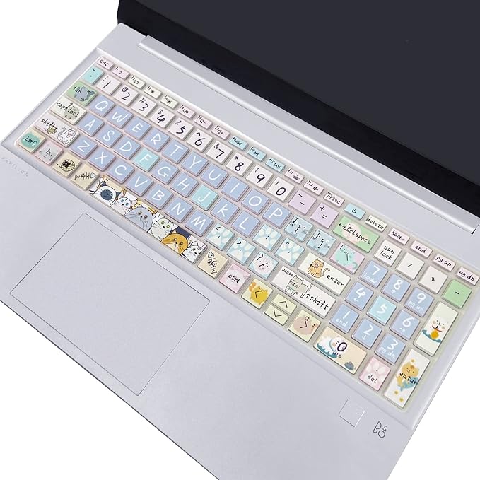 Silicone Keyboard Cover for 15.6 HP Laptop 15-fc 15-fd 15t-fd 15z-fc/HP Pavilion 15-eg 15t-eg 15-eh 15-er, 17z-ca 17-cn 17-cp 17z-cp Model Series,Cute Cat