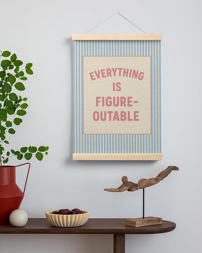 FGFK Everything Is Figureoutable Positive Affirmations Wall Art Poster Hanger Frame, Preppy Pink and Blue Inspirational Canvas Prints Framed Wall Decor for Office Classroom Home Bedroom, 12x16 Inch