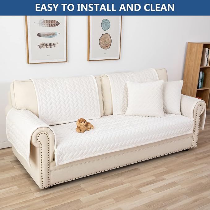 Eismodra Couch Cover,Sectional Couch Covers,Sofa Covers for 3 Cushion Couch,Anti-Slip Sofa Slipcovers for Dogs Cats Kids Loveseat Recliner L Shaped Armrest Backrest,White 36''x70''(Only 1 Piece)