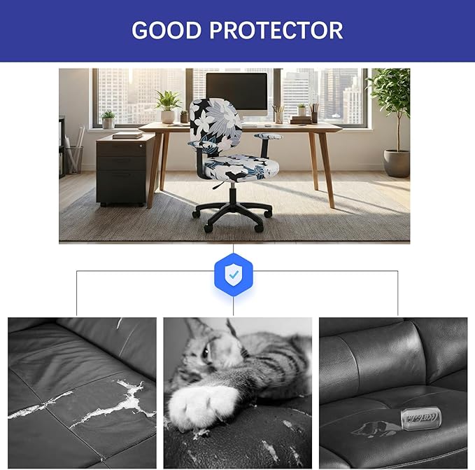 WOMACO Office Computer Chair Cover with Armrest Covers, Stretch Universal Rotating Rolling Desk Chair Slipcover, 4 PCS Stretchable Office Chair Seat Protector (Leaves and Flowers, with Armrest Covers)