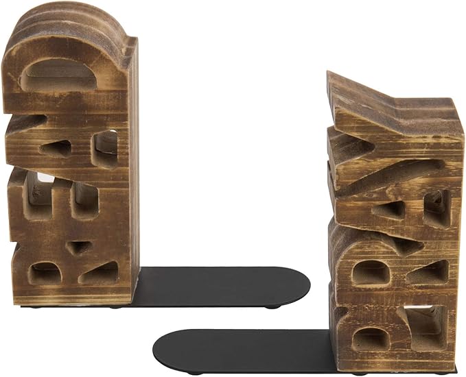 MyGift Book Ends Christian for Shelves, Wood Bookends Carved in Read and Pray Block Letters, Decorative Book Stands for Home Library Bookshelf Office Desk, Rustic Burnt Brown, 2 Pcs Set