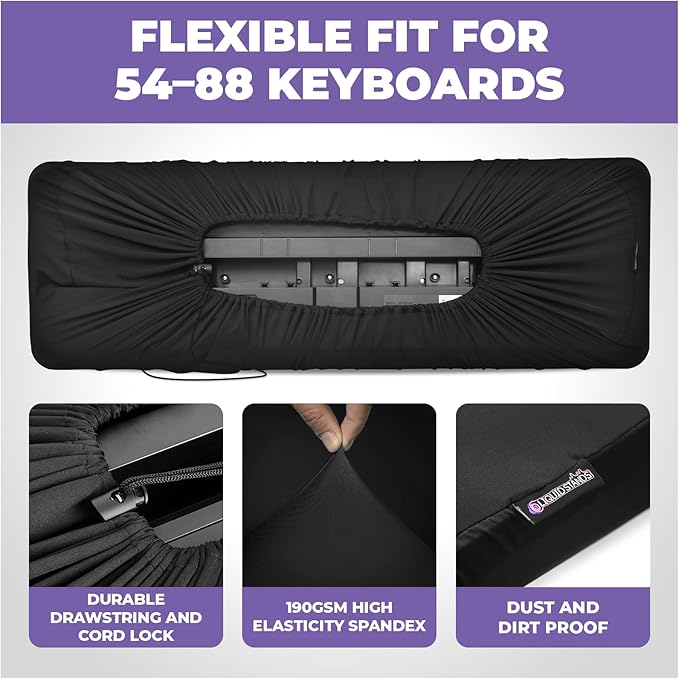 Liquid Stands Piano Keyboard Cover - Keyboard Dust Cover for 88 Keys - Electric Digital Piano Protector Cloth with High Elasticity Spandex & Cord Lock - Full Case Instrument Keys Protector Accessories