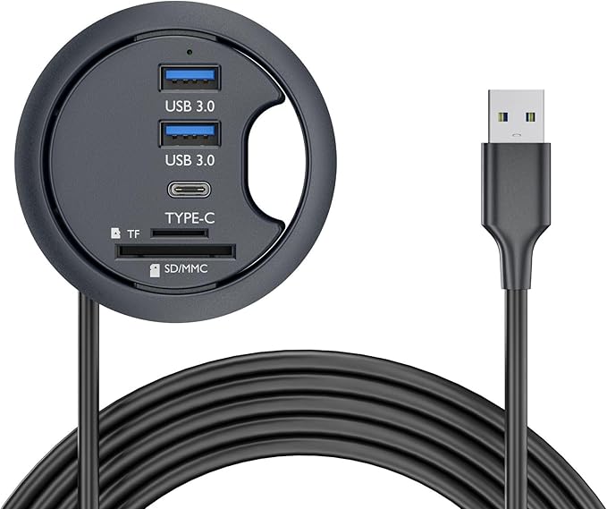 NFHK USB 3.0 Hub SD TF USB-C 2 Port USB 60mm Desk Grommet Splitter Dock Station Micro-SD Card Reader for Desktop PC