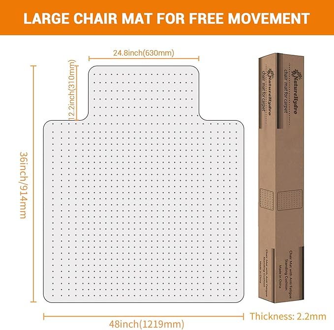 Office Chair Mat for Hard Floor, 36'' x 48'' Computer Desk Chair Mat for Floors, Easy Rolling for Office on Carpets Anti-Slip Carpet Protector for Rolling Work and Gaming Chairs