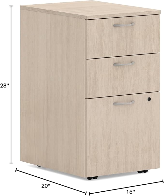 HON MOD 3 Drawer File Cabinet On Wheels, Mobile Pedestal for Filing Cabinets for Home Office, 15" W Portable Storage, Desert Oak