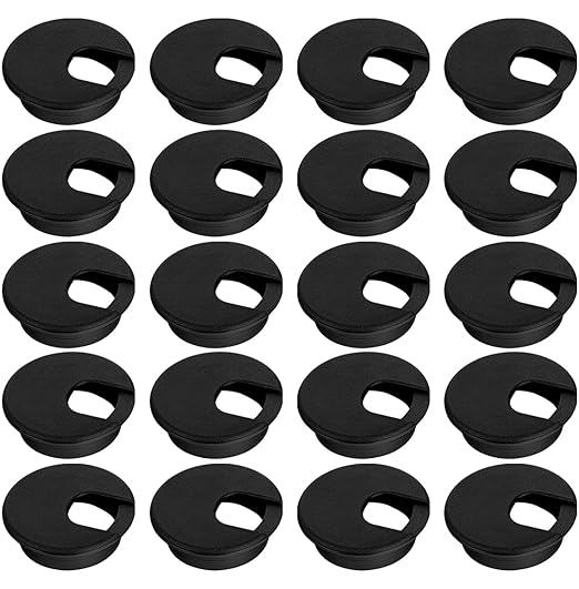 20 Pack 2 Inch/50mm Round Plastic Desk Grommets, Black Wire Organizer Caps, PC Computer Port Cable Hole Cover Plug Bushings, Perfect for Office Desk, TV Stands, Tabletops