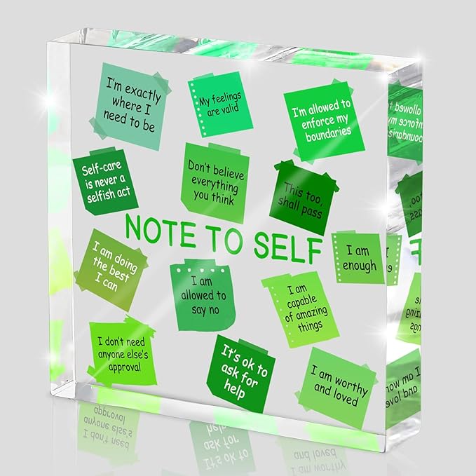 Motivational Office Decor - 4x4 inch Acrylic Sign, Green Desktop Decoration, Printed with Motivational Quotes, Perfect Wellness Gift for Positive Workspace, Gift for Women