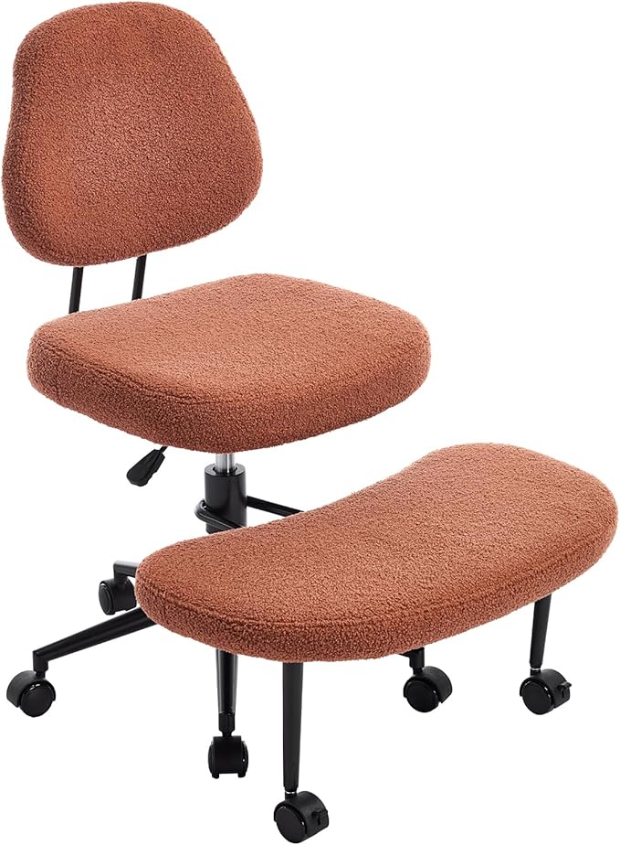 Criss Cross Chair Armless Office Chair for Cross Legged Sitting, 300lb Heavy Duty Ergonomic Desk Chair for ADHD, Adjustable Meditation Yoga Kneeling Chair with Brake Wheels for Home Office (Brown)