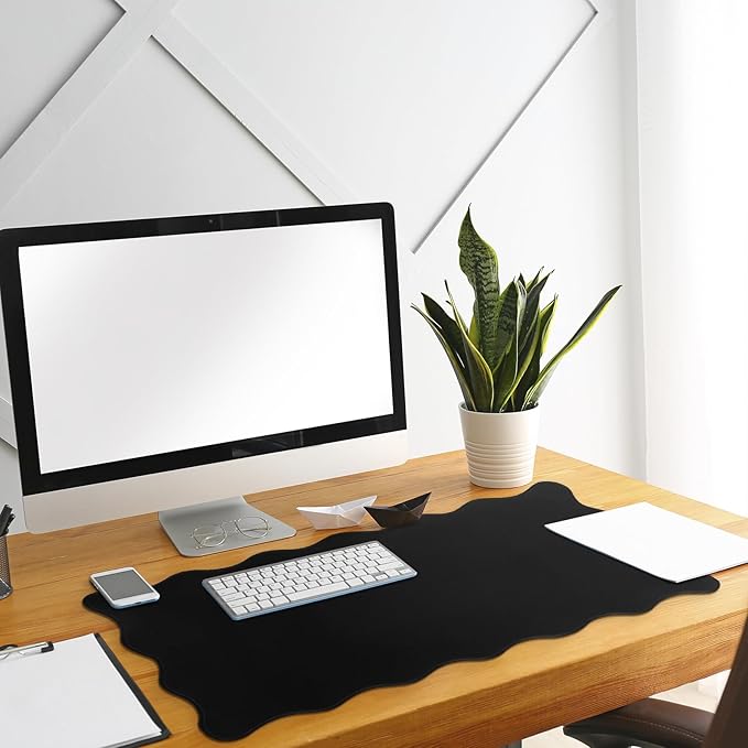 Hahafelt Scalloped Desk Mat Large Scalloped Piping Cute Desk Mat Aesthetic Preppy Table Pad Large Nonslip Pad with Edge Stitching Waterproof Gaming(Black,31.5 x 15.8 Inches)