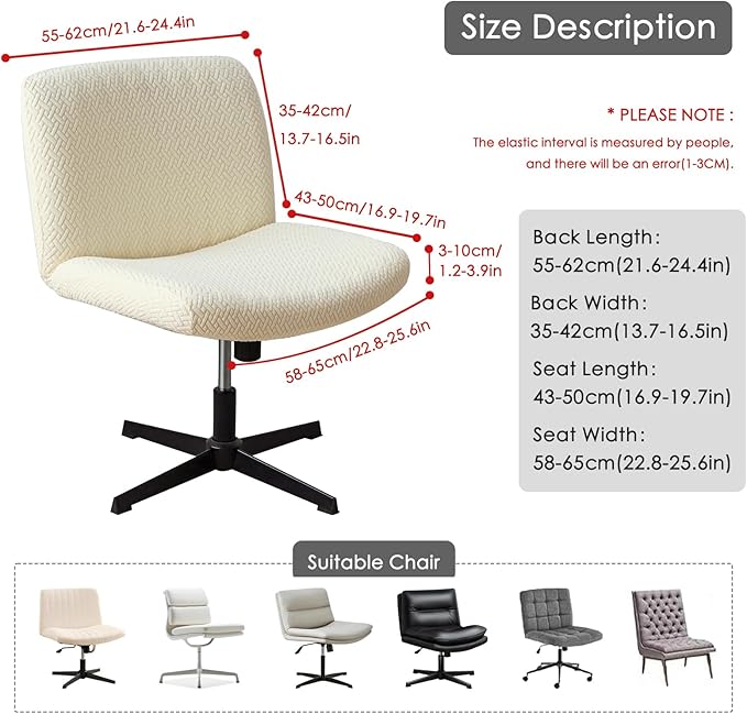 Criss Cross Chair Cover Beige Jacquard Armless Mid-Back Wide Office Desk Chair Covers for Vanity Chairs Washable (T Shape-Beige)