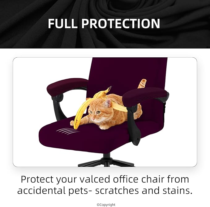 Stretch Computer Office Chair Cover with Armrest Covers Durable Zipper Universal Washable Removable Spandex Rotating Boss Chair Slipcovers Anti-dust Soft Desk Chair Seat Protector, Plum