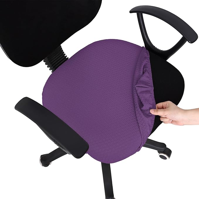 Smiry Stretch Jacquard Office Computer Chair Seat Covers, Removable Washable Anti-dust Desk Chair Seat Cushion Protectors - Purple