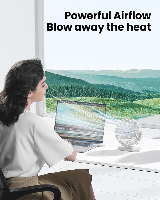 Gaiatop USB Desk Fan, 5.5 Inch Small Quiet Powerful 3 Speeds 90° Rotate, Personal Mini Portable Desktop Table Fans, Cooling for Home Office Car Travel Indoor Outdoor White