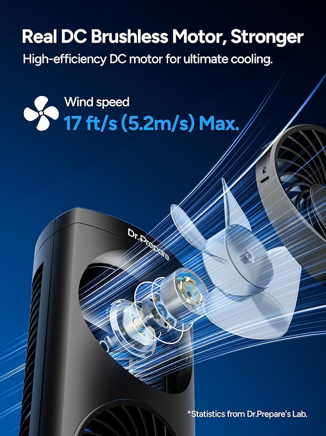 Dr. Prepare Tower Fan DC Oscillating Fan, Portable Desk Fan with 3-Speed Options, Dual Air Circulation, 110° Oscillation, 3 Timers, Personal Quiet Table Fan for Home Office Desktop Bedroom, 13 inch