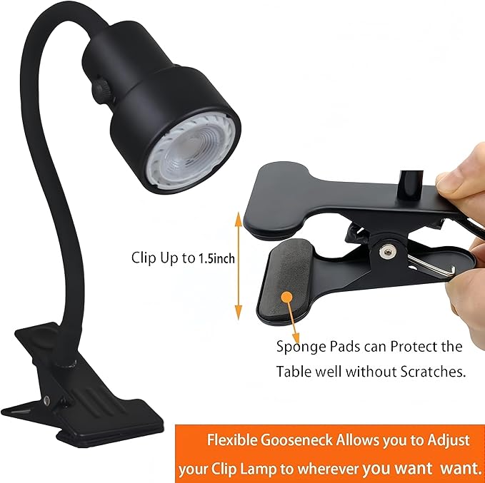 KING SHA Plug-in Clip on Picture Light with Dimmer Timer, Flexible Gooseneck Fixture Lamp with Cable, Includes 2X CRI90 Bulbs - Portable Clamp Light for Bedroom, Office, Home Lighting