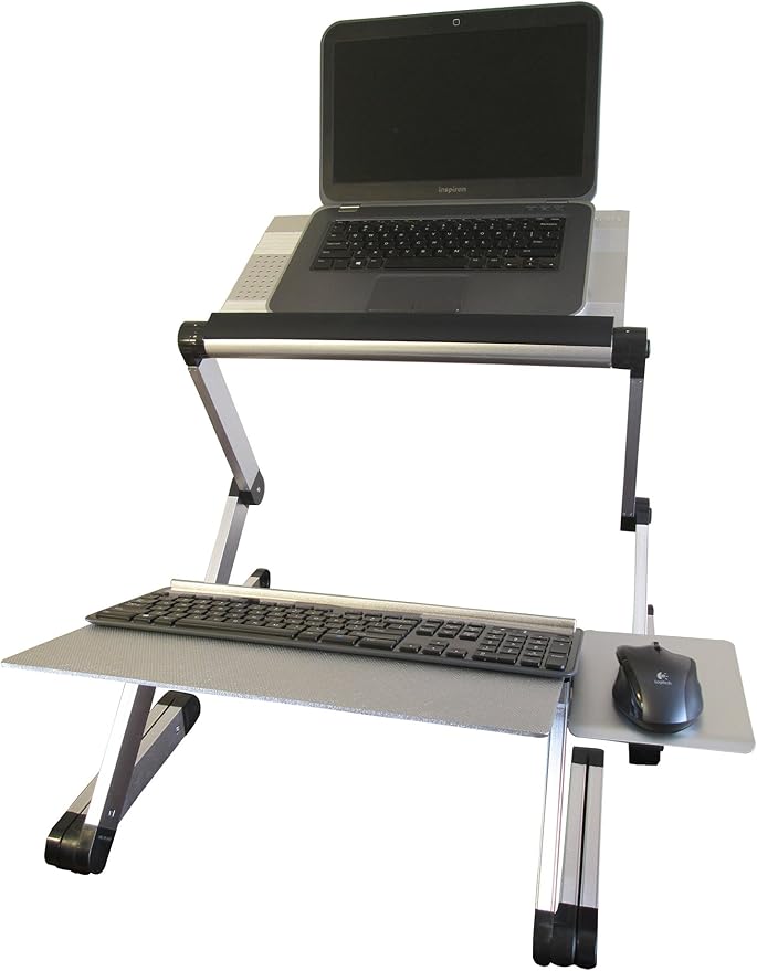 WorkEZ Standing Desk Conversion Kit with 2 fans & 3 usb ports. Perfect Laptop Sit to Stand Converter Ergonomic Adjustable Height & Angle Negative Tilt