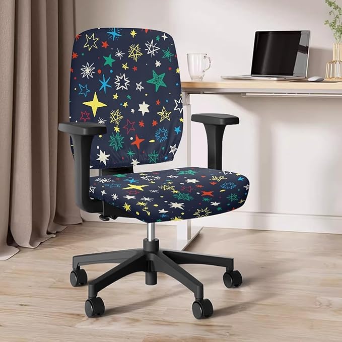 GLENLCWE Colorful Star Office Chair Covers Removable Elastic Computer Chair Seat Covers Universal,Set of 2