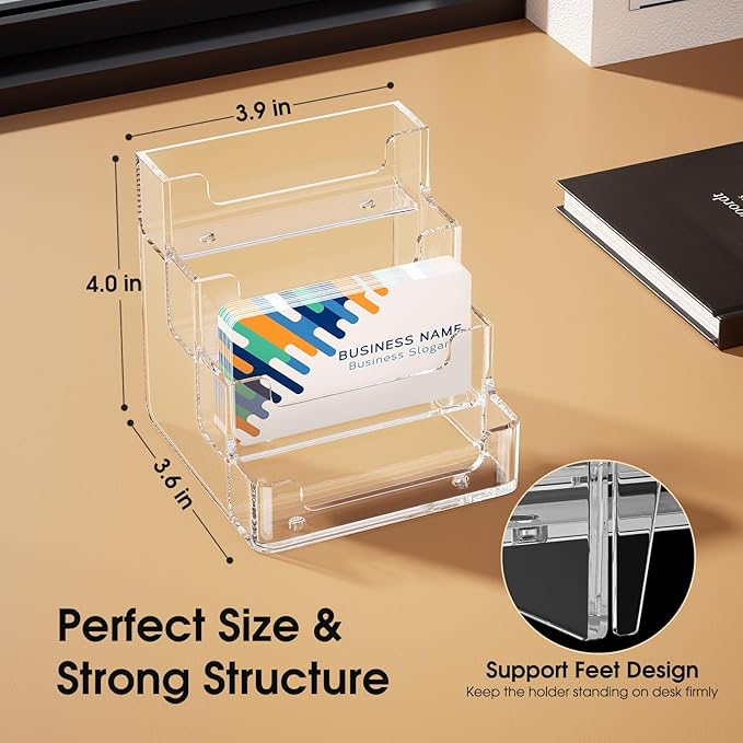 MaxGear Clear Business Card Holder, Acrylic Business Card Stand for Desk with 4 Tier, Clear Plastic Cards Display Holder for Exhibition, Home and Office, 320 Cards Capacity, 4 Pocket, 6 Pack