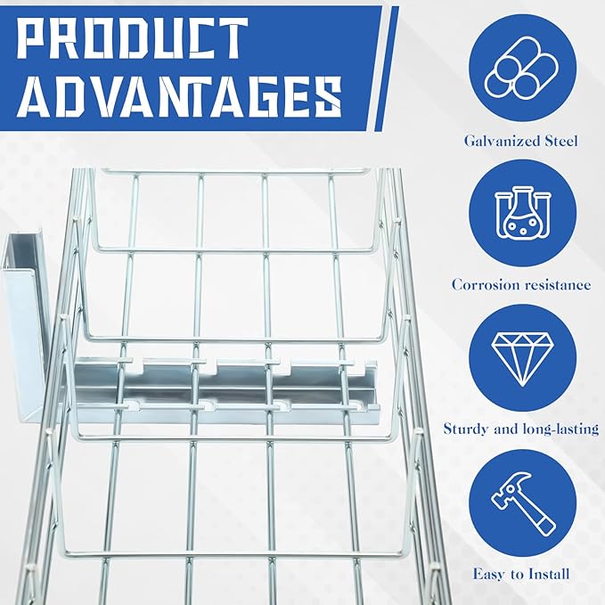 Zonon 4pcs 8” L Type Bracket Wire Mesh Cable Tray L-Shaped Wall Bracket Zinc Plated Wire Mesh Tray Cable Management Rack Cords Organizer Cable